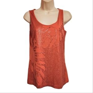 Dana Buchman Floral Sequin Tank Top Coral X-Small
